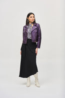Faux Leather Biker Jacket - Blackcurrant