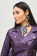 Faux Leather Biker Jacket - Blackcurrant