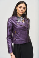 Faux Leather Biker Jacket - Blackcurrant
