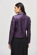 Faux Leather Biker Jacket - Blackcurrant