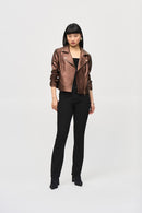 Faux Leather Biker Jacket - Bronze