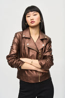 Faux Leather Biker Jacket - Bronze
