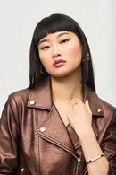 Faux Leather Biker Jacket - Bronze