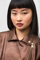 Faux Leather Biker Jacket - Bronze