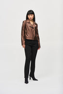 Faux Leather Biker Jacket - Bronze