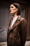Faux Leather Biker Jacket - Bronze