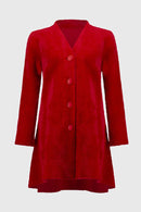 Sweater Knit Flared Coat - Lipstick Red