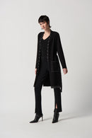 Sweater Knit V-Neck Coat - Black