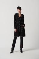 Sweater Knit V-Neck Coat - Black