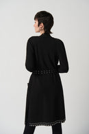 Sweater Knit V-Neck Coat - Black
