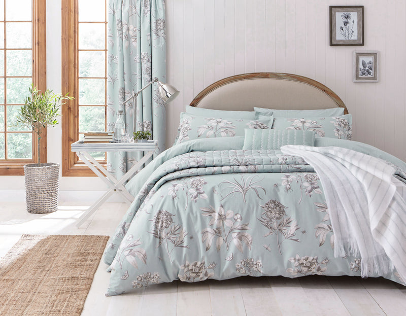 Etchings & Roses Duvet Cover Set - Duck Egg