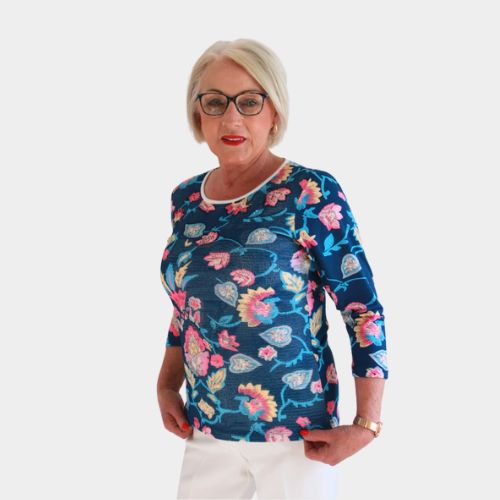 Floral Print 3/4 Sleeve Top - Floral Print