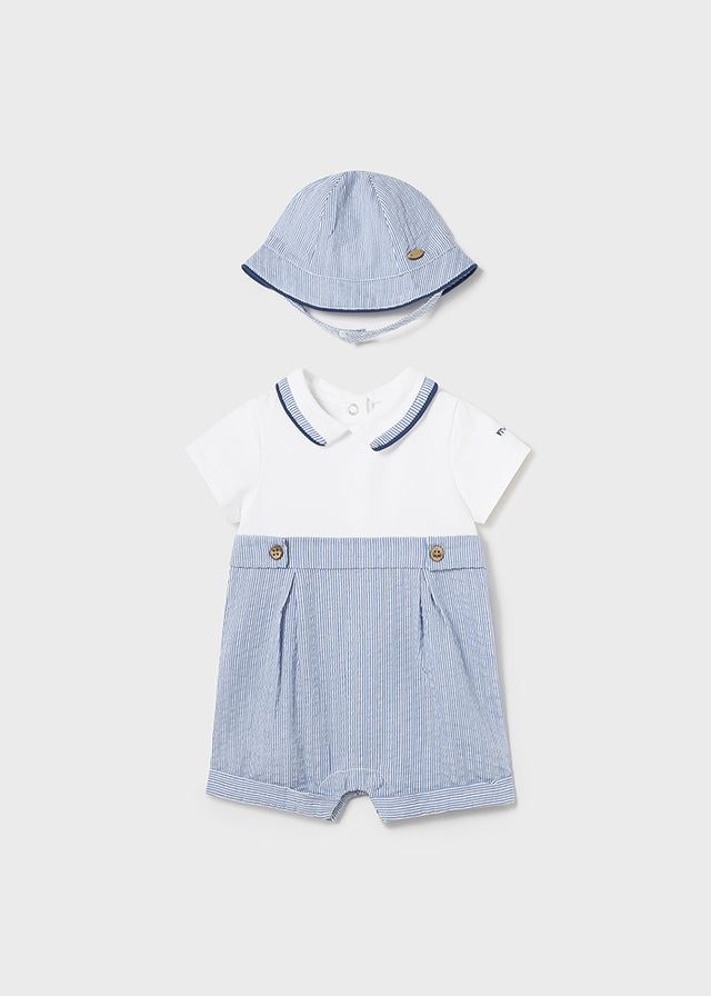 Romper w Hat Set - Seersucker