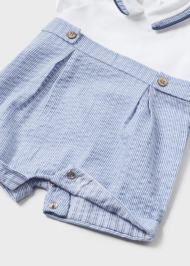 Romper w Hat Set - Seersucker