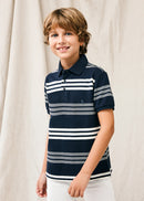 Short Sleeve Stripe Polo - Navy