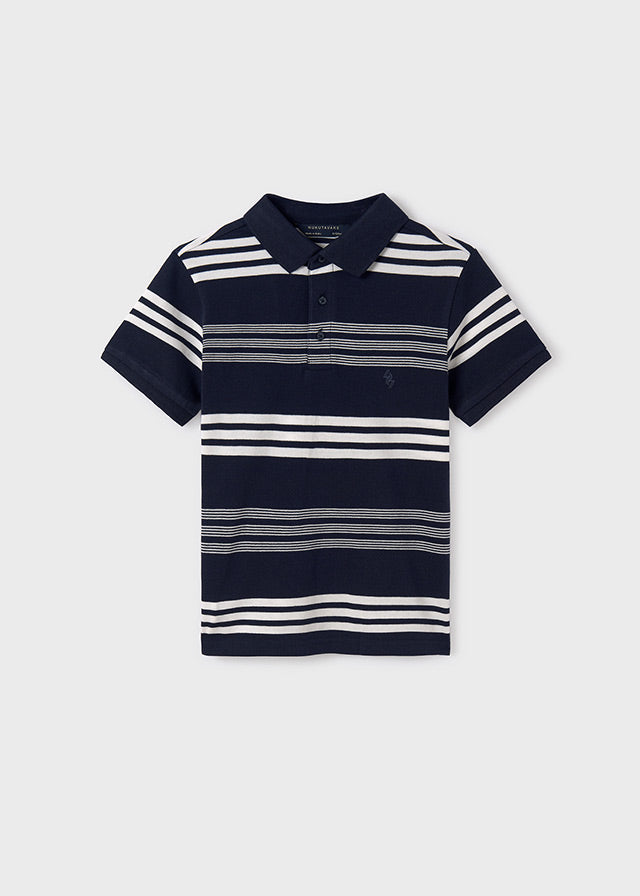 Short Sleeve Stripe Polo - Navy
