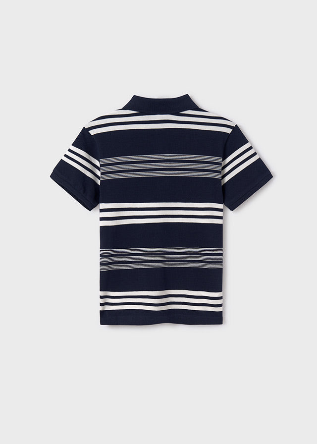 Short Sleeve Stripe Polo - Navy