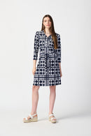 Dot Print Belt ShirtDress - Vanilla/midnight Blue
