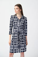 Dot Print Belt ShirtDress - Vanilla/midnight Blue