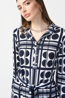 Dot Print Belt ShirtDress - Vanilla/midnight Blue