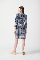 Dot Print Belt ShirtDress - Vanilla/midnight Blue