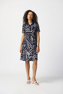 Abstract Print Dress - Midnight Blue/vanilla