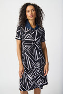 Abstract Print Dress - Midnight Blue/vanilla