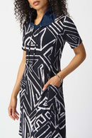 Abstract Print Dress - Midnight Blue/vanilla