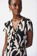 Abstract Print Wrap Dress - Black/moonstone