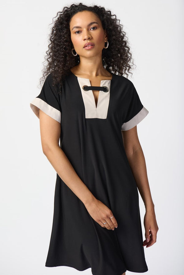 Colourblock A-line Dress - Black/moonstone