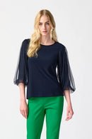 Mesh Sleeves Top - Midnight Blue