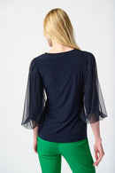 Mesh Sleeves Top - Midnight Blue
