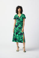 Floral Print Wrap Dress - Midnight Blue/green