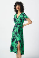 Floral Print Wrap Dress - Midnight Blue/green