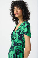 Floral Print Wrap Dress - Midnight Blue/green
