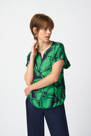 Floral Print Georgette Top - Midnight Blue/green