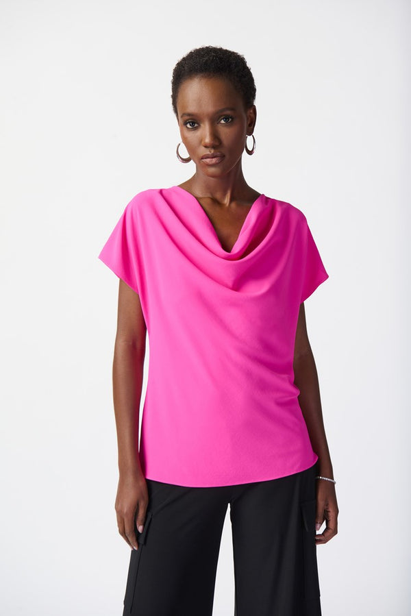 Woven Cowl Neck Top - Ultra Pink