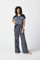 Striped Wide Leg Trousers - Vanilla/midnight Blue