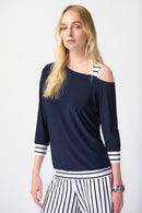 One-Shoulder Boxy Top - Midnight Blue/vanilla