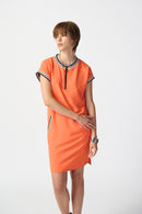 Rib Trim Straight Dress - Mandarin