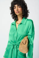 Satin Shirt Dress - Island Green