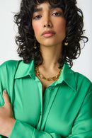 Satin Shirt Dress - Island Green