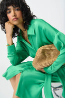 Satin Shirt Dress - Island Green