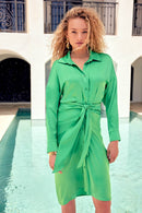 Satin Shirt Dress - Island Green