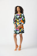 Floral Print Satin Dress - Black/multi