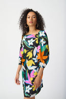 Floral Print Satin Dress - Black/multi