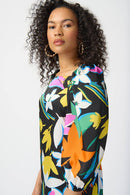 Floral Print Satin Dress - Black/multi