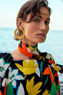 Floral Print Satin Dress - Black/multi