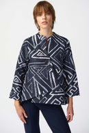 Geometric Print Jacket - Midnight Blue/vanilla