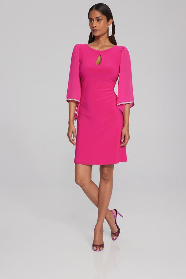Chiffon Sleeves Dress - Shocking Pink